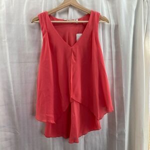 Soft Surroundings Lila Chiffon Tunic Papaya V Neck Small‎ Flowy Layered Tank NWT